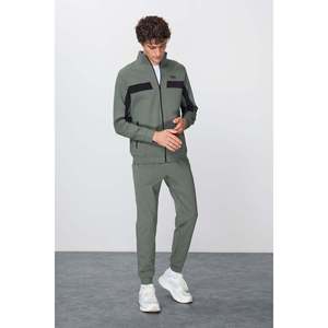Ensemble de survêtement pour homme en tissu texturé kaki, coupe standard, brodé - 85248 - Kaki/kaki - Product Image 1