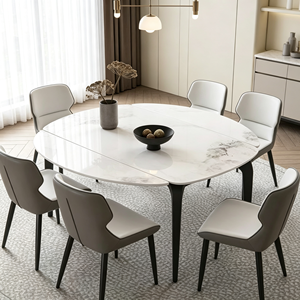 Ensemble de table à manger ronde moderne en marbre avec pieds en métal, capacité de 8 personnes, design minimaliste extensible, meubles pour la maison - Product Image 6