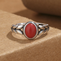 Bague réglable en cuivre style antique, agate rouge du Sud, motif épi de blé, design thaïlandais simple pour femme, idéale pour mariage, fête, anniversaire