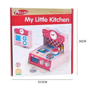 Деревянная игрушка, розовая настольная кухня, игрушечный мини-кухонный набор, детский кухонный набор, игрушечная деревянная цветная коробка для девочек EN71 ASTM Acooltoy
