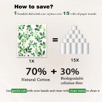Chiffon de cuisine suédois imprimé feuilles vertes fraîches, en cellulose végétale naturelle, réutilisable, compostable, super absorbant