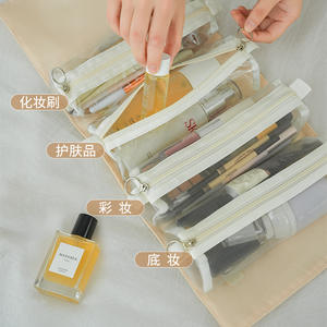 Bolsa de maquillaje desmontable Cotton Way, estuche de almacenamiento de cosméticos de viaje de gran capacidad con bolsillos de PVC y malla para artículos de aseo y cuidado de la piel - Product Image 4