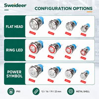 Sweideer Interrupteur à bouton-poussoir momentané LED en acier inoxydable 12/16/19/22mm, étanche IP65, montage sur panneau 1NO/1NC