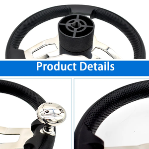 Rueda de barco de acero inoxidable marino de 13,5 "Navi con espuma negra de PU y perilla - Product Image 6