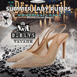 Elegant Summer Women's Slingback Pointed Pumps New High <b>Heels</b> Mesh Footwear with Rhinestone Thin <b>Heel</b> Slip-on Closure for Party - Product Image 3