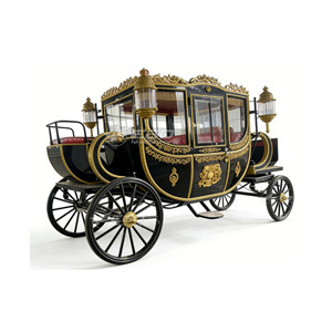 Calèche royale noire et or à chevaux avec décoration de couronne, nouvelle, populaire, pour extérieur, style européen vintage, pour mariage ou défilé de princesse - Product Image 6