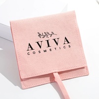 Pochette à bijoux de luxe en microfibre véritable avec rabat, logo personnalisé, en daim doux, pliable