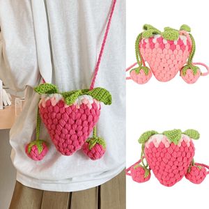 Bolso cruzado tejido a mano, nuevo estilo, diseño de fresa de ganchillo, monedero bonito para niños, Bolso pequeño, flores decorativas, plantas - Product Image 1