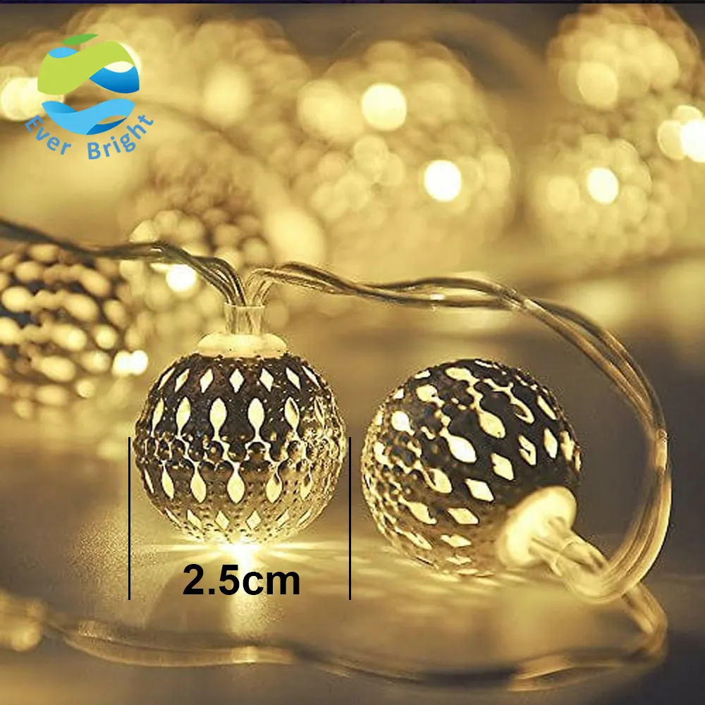 Cordão de luz de led marrocos, cordão de metal brilhante de led para decoração da casa, bola de metal do natal, para árvore de natal