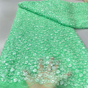 Tissu en dentelle africaine perlée à bas prix, tissu en dentelle lourde entièrement perlée pour robe de mariée, fête, bricolage, costumes de spectacle pour enfants - Product Image 3