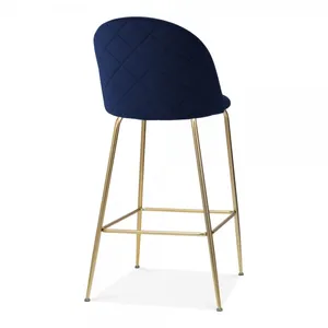 Moderno design europeu móveis estilo europeu moldura de metal dourado azul veludo estofado barstool