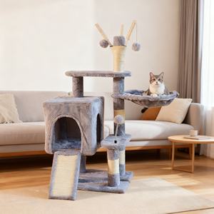Petit cadre d'escalade pour chat en sisal peu encombrant avec grande maison pour chat et plate-forme de saut en bois fabriqué jouet pour chat arbre à chat - Product Image 1