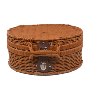 New Retro Round Rattan Storage Basket Plastic Woven <b>Suitcase</b> with Gift Packaging - Product Image 3