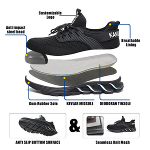 Chaussures de sécurité en maille noire et blanche, légères, avec embout en acier, respirantes, bottes de travail - Product Image 2