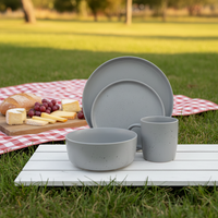 Services de table en céramique de luxe modernes |   Ensemble de 4 assiettes et bols gris |   Utilisation en hôtel et restaurant, compatible micro-ondes et four