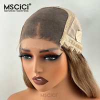 Perruque sans colle prête à être expédiée, en cheveux vierges brun clair, longue, avec dentelle HD frontale, bande ajustable et ligne de cheveux naturelle pré-épilée