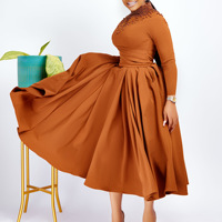Nouvelle Collection Robes de Soirée Africaines pour Femme Grande Taille, Couleur Unie, Broderie de Perles, Manches Longues Évasées, Collection Automne, Vente en Gros