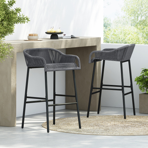 La Push Modern Adjustable Leather Outdoor Patio Dark Gray Barstool Set of <b>2</b> for Home <b>Bar</b> - Product Image 1
