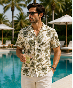 Chemise Hawaïenne Homme Imprimé Palmiers Numérique Double Boutonnage Manches Courtes Col Classique Respirante Écologique Décontractée Plage - Product Image 2
