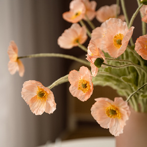 Bouquet de fleurs artificielles de pavot islandais Haiyi, fleurs en soie pour mariage et décoration intérieure, orange et blanc - Product Image 2