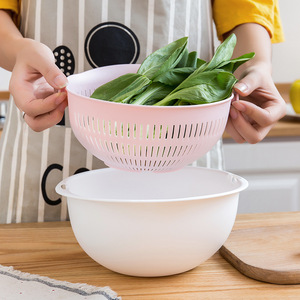 Plastic Colander Vegetable Fruit Washing Basket Double Layer Drain Bowl Kitchen Strainer Pink Purple Blue - Product Image 2