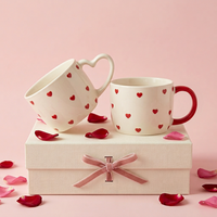 Mug à lait en grès céramique avec poignée en forme de cœur, motif dessin animé classique, esthétique mouchetée, mignon, romantique, cadeau de fête, compatible lave-vaisselle