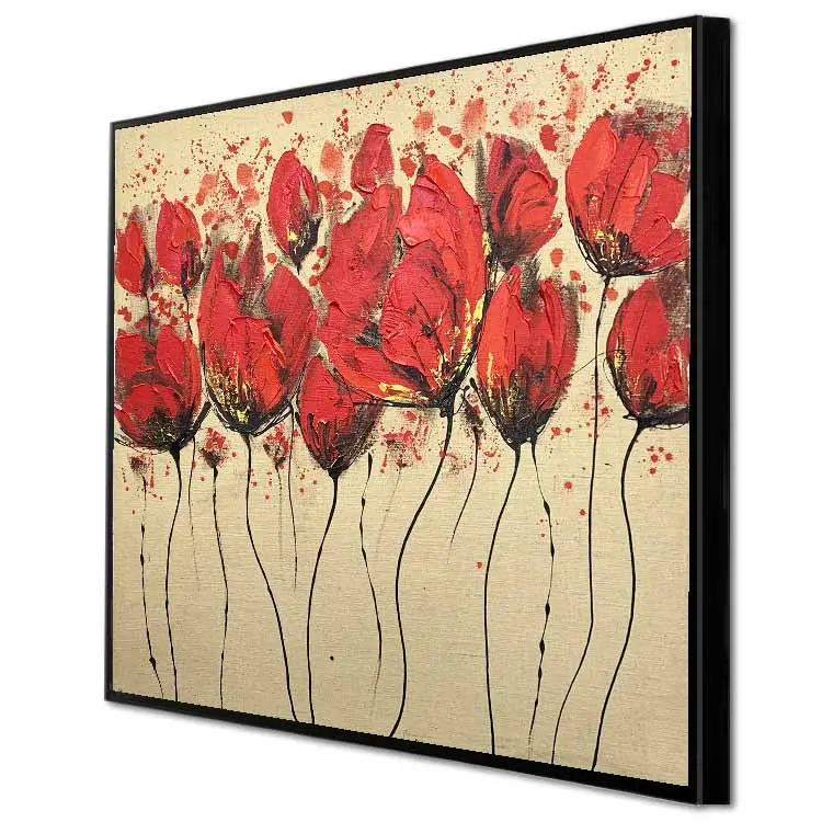 Contemporary handcrafted attractive chunky flower painting of red poppies