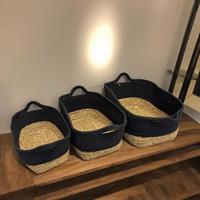 Lot de paniers de rangement rectangulaires modernes en corde de coton naturel, écologiques, avec poignées, multi-tailles, tressés, pour la vente en gros