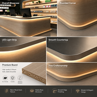 Comptoir de réception en bois E1 en forme de L avec coins arrondis et éclairage LED chaud, OEM ODM, comptoir de caisse personnalisé pour salon de beauté