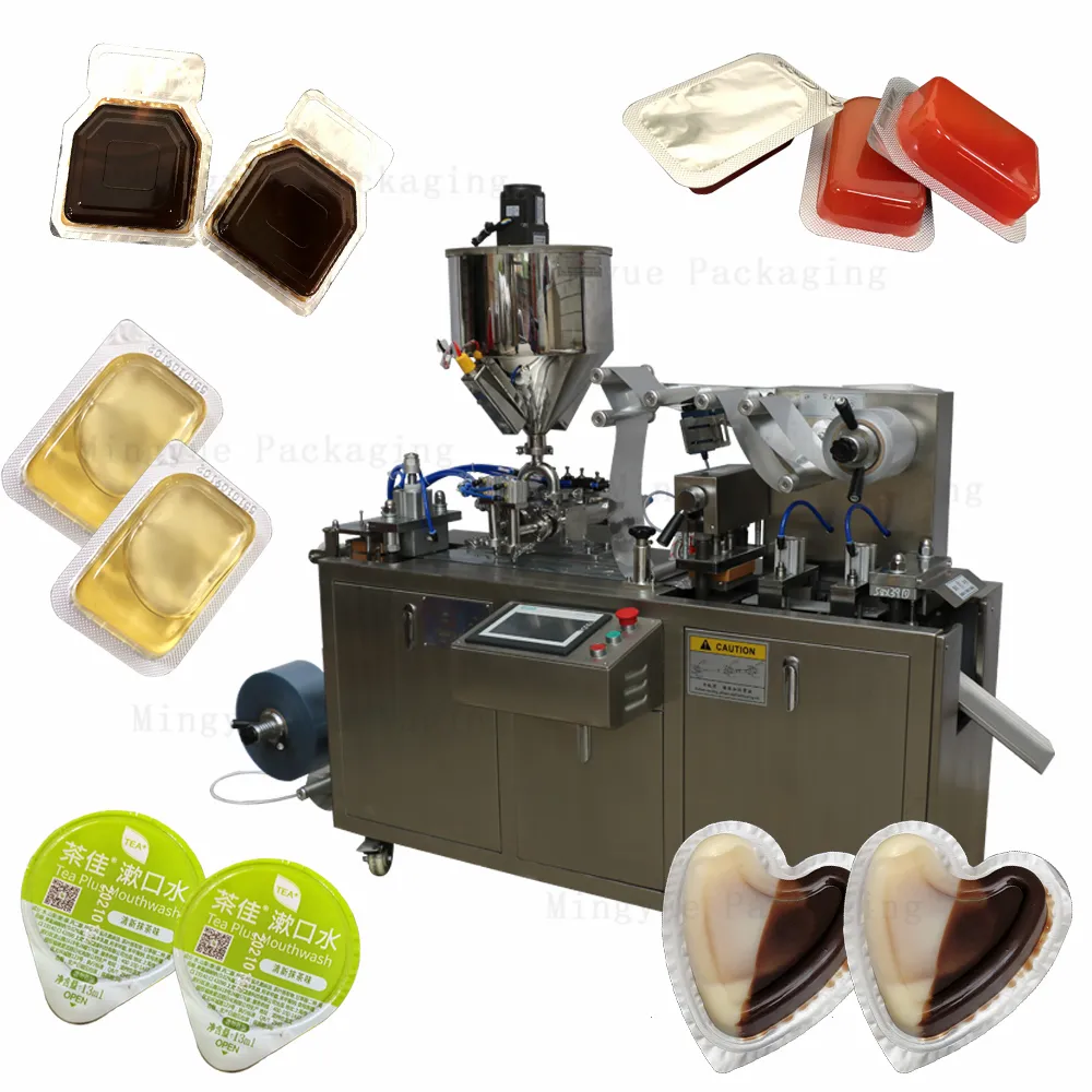 Multifunktion automatische PVC-Plastik löffel Honig Schokoladen creme Erdnuss butter Frucht marmelade Blister Füll verpackungs maschine