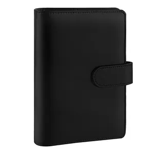 دفتر شخصي للتخطيط بغلاف من الجلد الصناعي قابل لإعادة الملء A6 مغناطيسي مشبك دفتر حفظ أسود