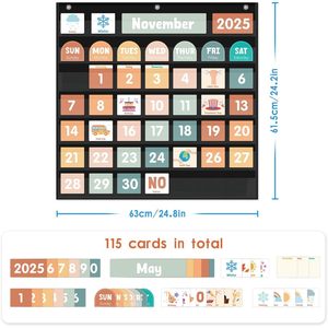 Calendario con tabla de bolsillo, vista mensual, tablero de gestión del tiempo para el aula, de plástico, con 115 tarjetas para cumpleaños y planificación diaria - Product Image 2