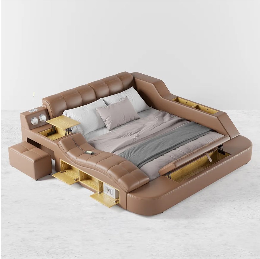 massage storage speaker brown smart bed king size tufted platform bed