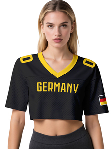 Kaos Jersey Sepak Bola Amerika Wanita Model Crop Top Tim Nasional Jerman Baru 2025, 100% Poliester, Cetak Transfer Panas - Product Image 2
