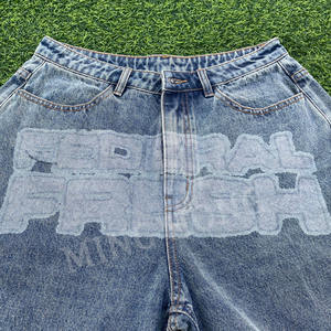 กางเกงยีนส์ขาสั้นสำหรับผู้ชายกางเกงยีนส์เย็บปะติดด้านข้างพิมพ์โลโก้ได้ตามต้องการจากโรงงาน - Product Image 3