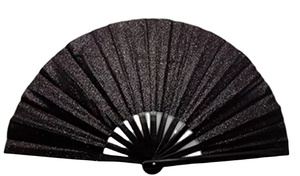 Éventail à main en tissu de bambou noir de 33 cm, motif côtelé, technique peinte, vente en gros, cadeau d'affaires, offre spéciale - Product Image 5