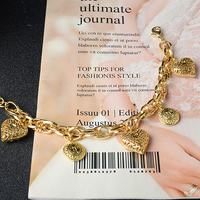 Pulsera de Cadena con Eslabones de Corazón y Bola, Diseño Geométrico Clásico Cubano, Chapado en Oro de 14K de Alta Calidad, Ajustable para Mujer
