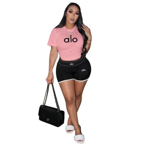 Y71639 Nuovo Set Estivo da Donna: T-shirt a Maniche Corte e Pantaloncini Sopra il Ginocchio, Casual, Traspirante, con Stampa a Lettere, Moda Sportiva - Product Image 3