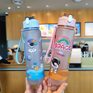 Cartoon Astronaut <b>Straw</b> Plastic <b>Cup</b> Purple Blue Green Pink Portable Travel Student Gift Pop-up <b>Lid</b> - Product Image 2