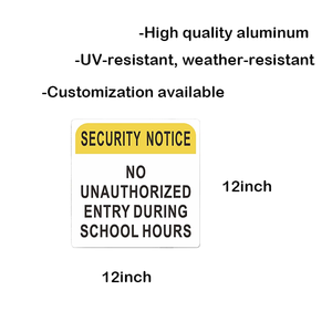 Panneau métallique d'avertissement de sécurité : Entrée non autorisée pendant les heures scolaires - Panneau de sécurité scolaire en aluminium durable pour portes - Product Image 2