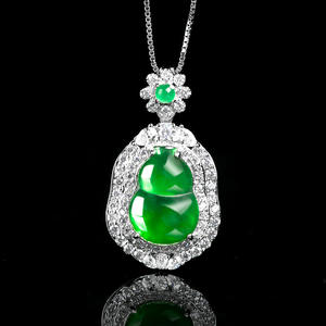Pendentif en jade de jadeite naturel en forme de gourde, argent S925, bijoux pour femmes, design original, style chinois, cadeau avec certificat d'évaluation <span class=keywords><strong>D649</strong></span> - Product Image 3