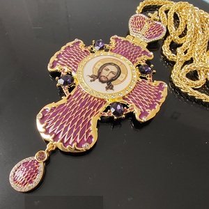 ZD037 plus récent pendentif croix pectorale en alliage d'or avec artisanat d'huile d'émail pour l'église grecque orthodoxe de jésus conception russe - Product Image 3