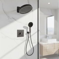 Système de douche encastré noir HONGDEC, ensemble de douche mural dissimulé avec mitigeur 3 fonctions et douchette à main