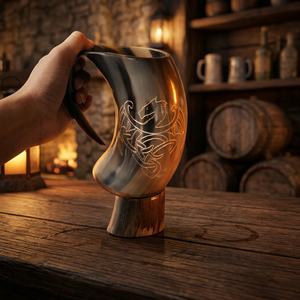 Tasses en corne de buffle modernes de haute qualité, étanches, faites à la main, avec logo gravé, forme naturelle, style antique, cadeau de bière viking - Product Image 2