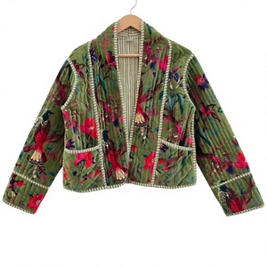 <b>Women</b> Vintage Waterproof Quilted <b>Velvet</b> <b>Jacket</b> Open Front Coat with Pockets Long Sleeve Casual Outerwear - Product Image 4