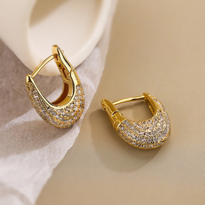 New Vintage Hoop <strong>Earrings</strong> <strong>U</strong> <strong>Shape</strong> Zirconia 18k Gold Plated Hoop <strong>Earrings</strong> for Women - Product Image 3