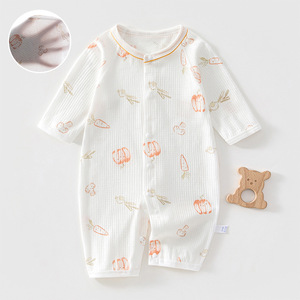 Mameluco de Bebé de Algodón Puro Acanalado de Manga Larga, Body de Verano Unisex, Ropa para Aire Acondicionado, Pijama - Product Image 1