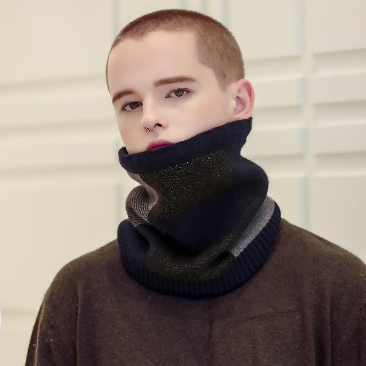 Dual-Purpose-Schal und Mütze Winter Männer und Frauen gestrickt Woll schal im Freien sowie Samt Mode warmen Schal