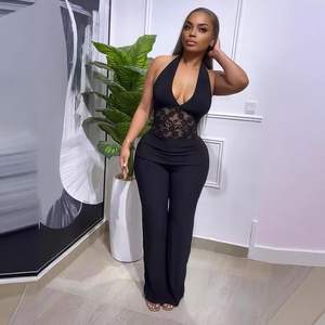 Combinaison de soirée élégante noire à col halter et décolleté en V pour femme, modèle 2026 personnalisé - Product Image 2