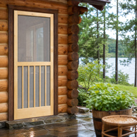 Porte moustiquaire à 5 barres avec cadre en pin à jointures à languettes et moustiquaire en fibre de verre pour patio, jardin, entrée, véranda et projets de maison
